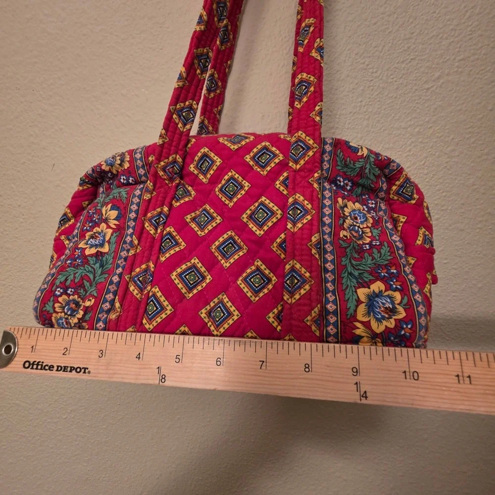 Vera Bradley Vintage Retired Red Floral Geometric Quilted Cotton Barrel Handbag
